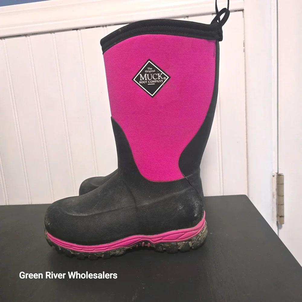 Muck Boot Company Hale Kids Size 2 Pink Black Waterproof Neoprene Rain Boots